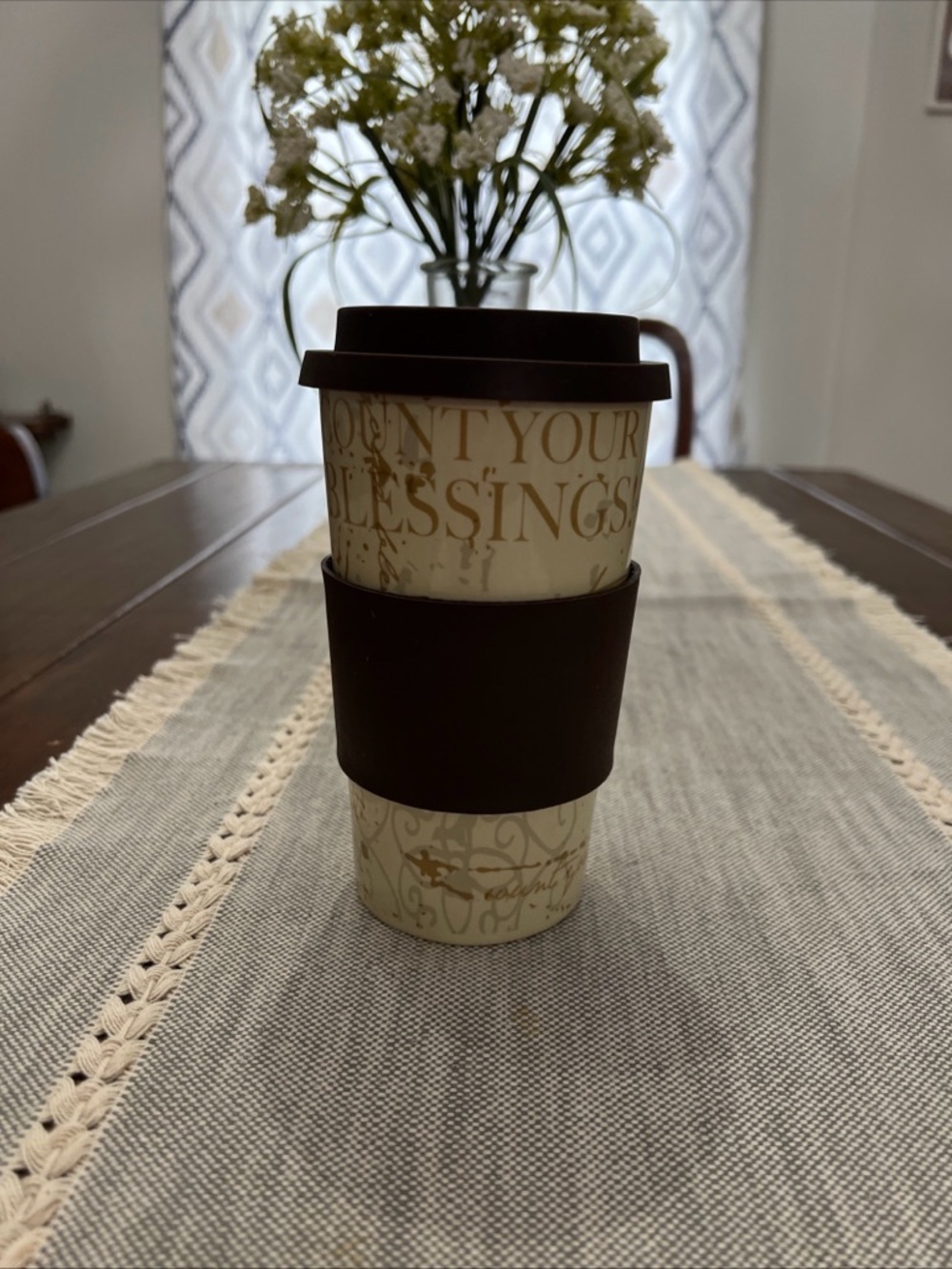 Gibson Stoneware Everyday Count Your Blessings To Go Mug With Rubber Lid & Grip